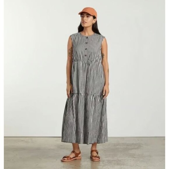 Everlane The Tiered Cotton Midi Dress Womens Size S Minimalist Gingham Capsule - Picture 1 of 8